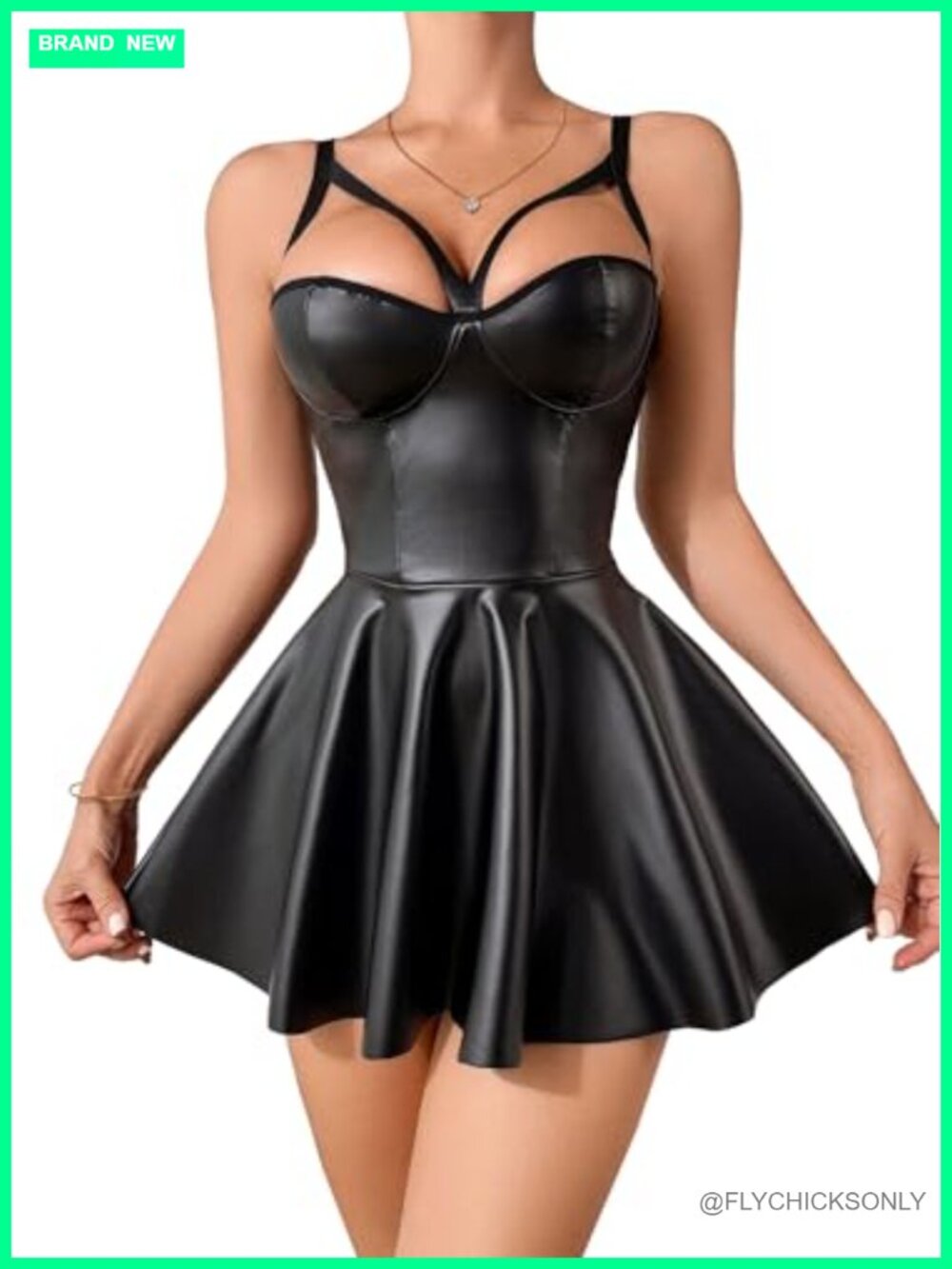 Faux Leather Underwire V Neck Backless Lingerie Mini Dress Club Outfit